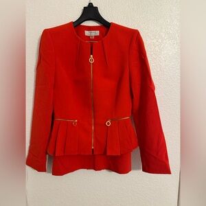 Tahari orange Blazer jacket and skirt suit set with Gold Accents